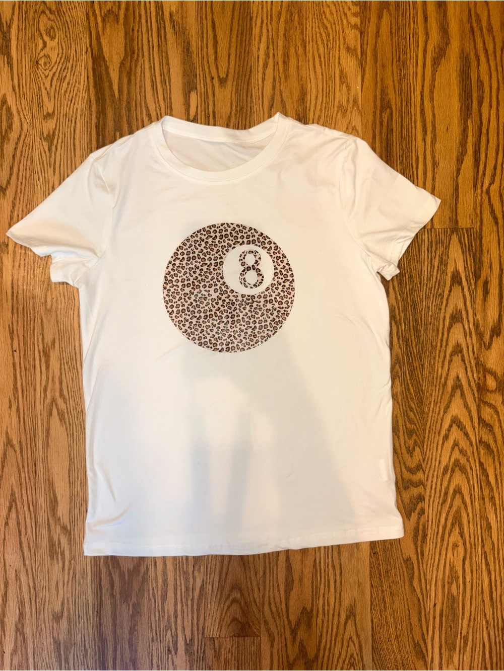 Leopard Print 8 Ball Graphic Tee White Short Sleeve Size S